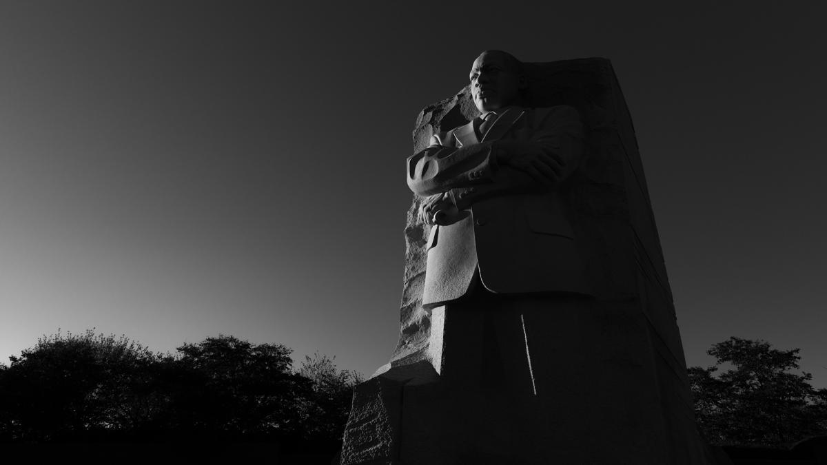 Martin Luther King Jr Memorial at dusk